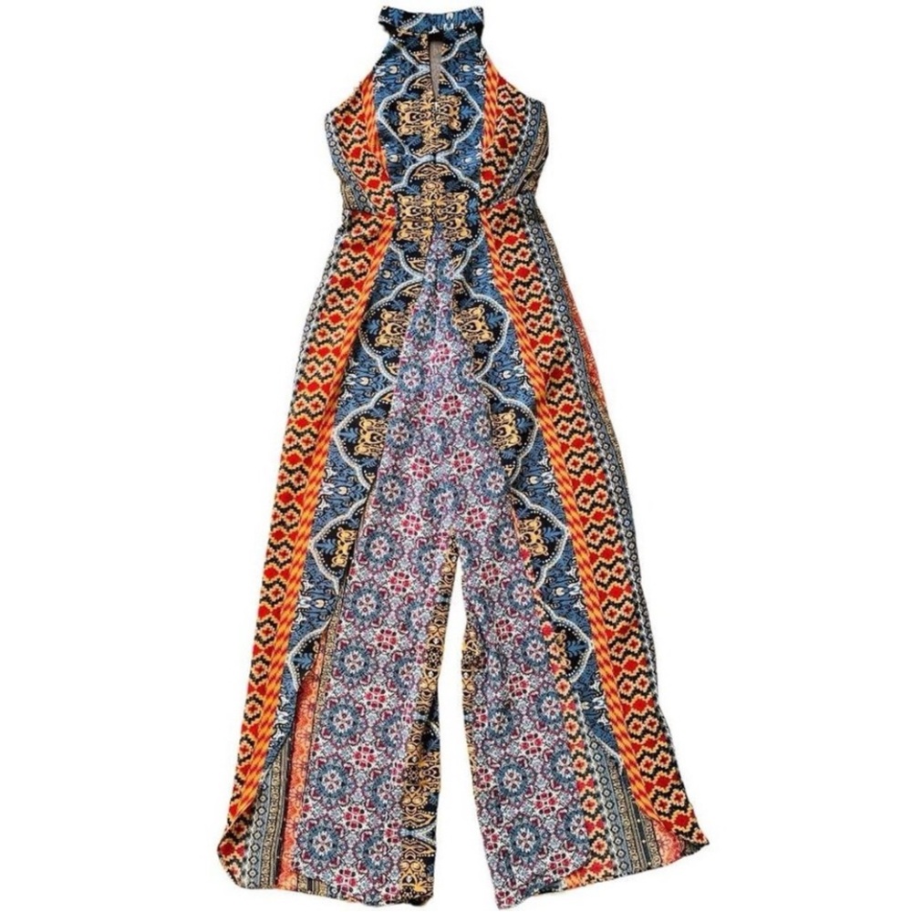 City Triangles Boho Hippie Summer Halter Wide Leg Romper Jumper Size 1